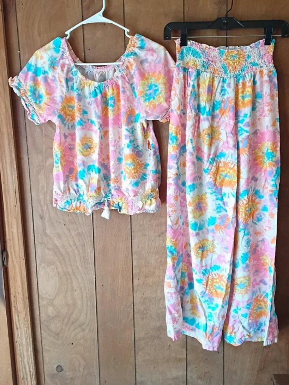 Wonder Nation Girls XL 14-16 Tie Dye 2 Piece Top Pants Set Pink Blue Rayon